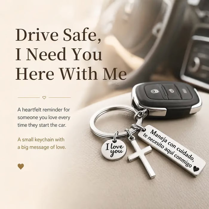 Keychain with Cross and "I Love You" Charm