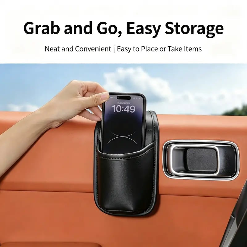 Leather Car Door Storage Pocket Double-Layer Organizer for Phones, Keys & Everyday Driving Essentials