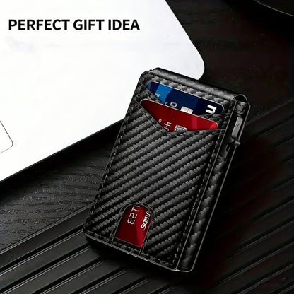 💥🎁 Slim Wallet for Men with Pop-Up Aluminum Case, RFID Blocking  Minimalist Leather Bifold Card Holder