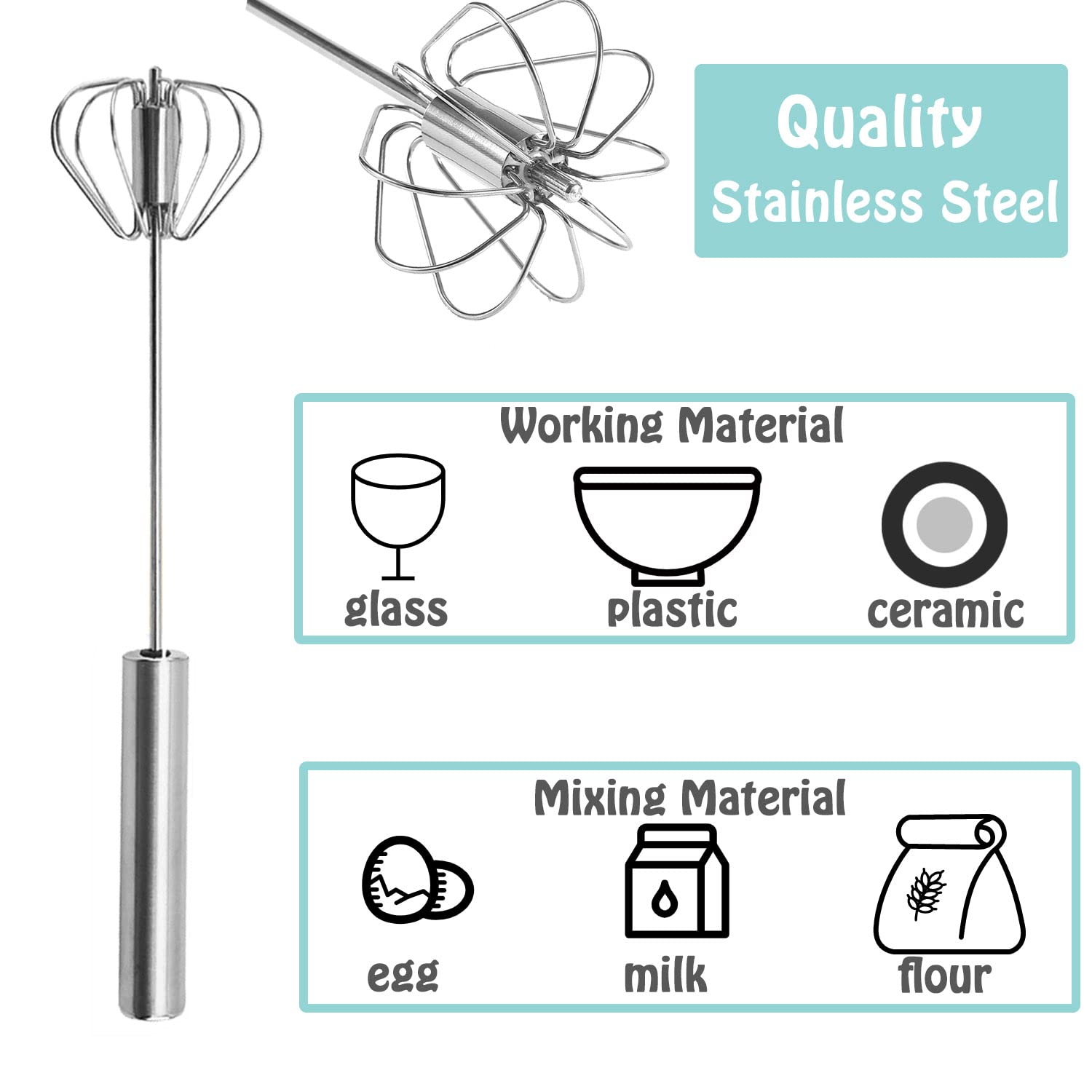 Semi-Automatic Stainless Steel Push Rotary Whisk Set