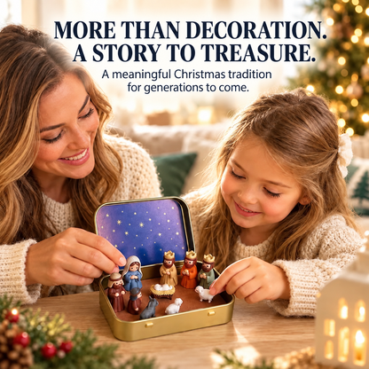 ✨ Portable Mini Nativity Scene In Storage Tin – Pocket-Sized Christmas Nativity Set
