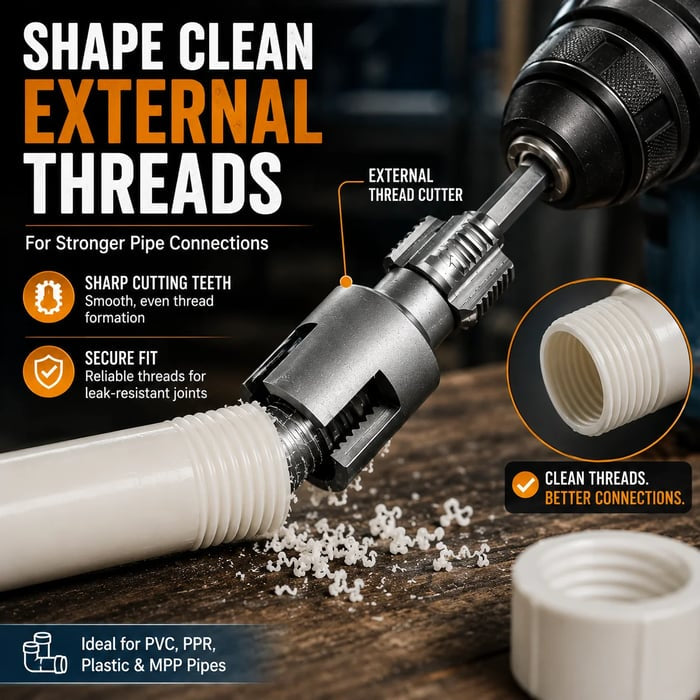 💯Drill-Powered Pipe Thread Cutting Bit — Internal & External Threading for 1/2" & 3/4" Plastic Pipes