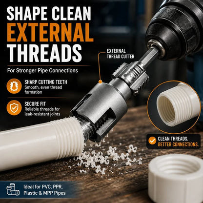 💯Drill-Powered Pipe Thread Cutting Bit — Internal & External Threading for 1/2" & 3/4" Plastic Pipes
