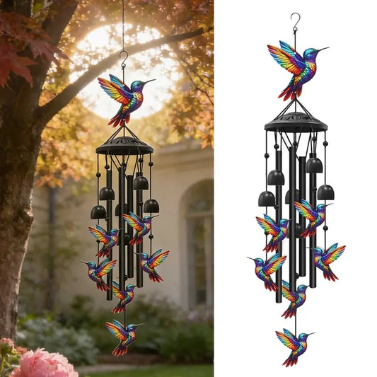 🐦Vintage Farbenfrohes Kolibri-Windspiel mit Metallröhren und Glocken