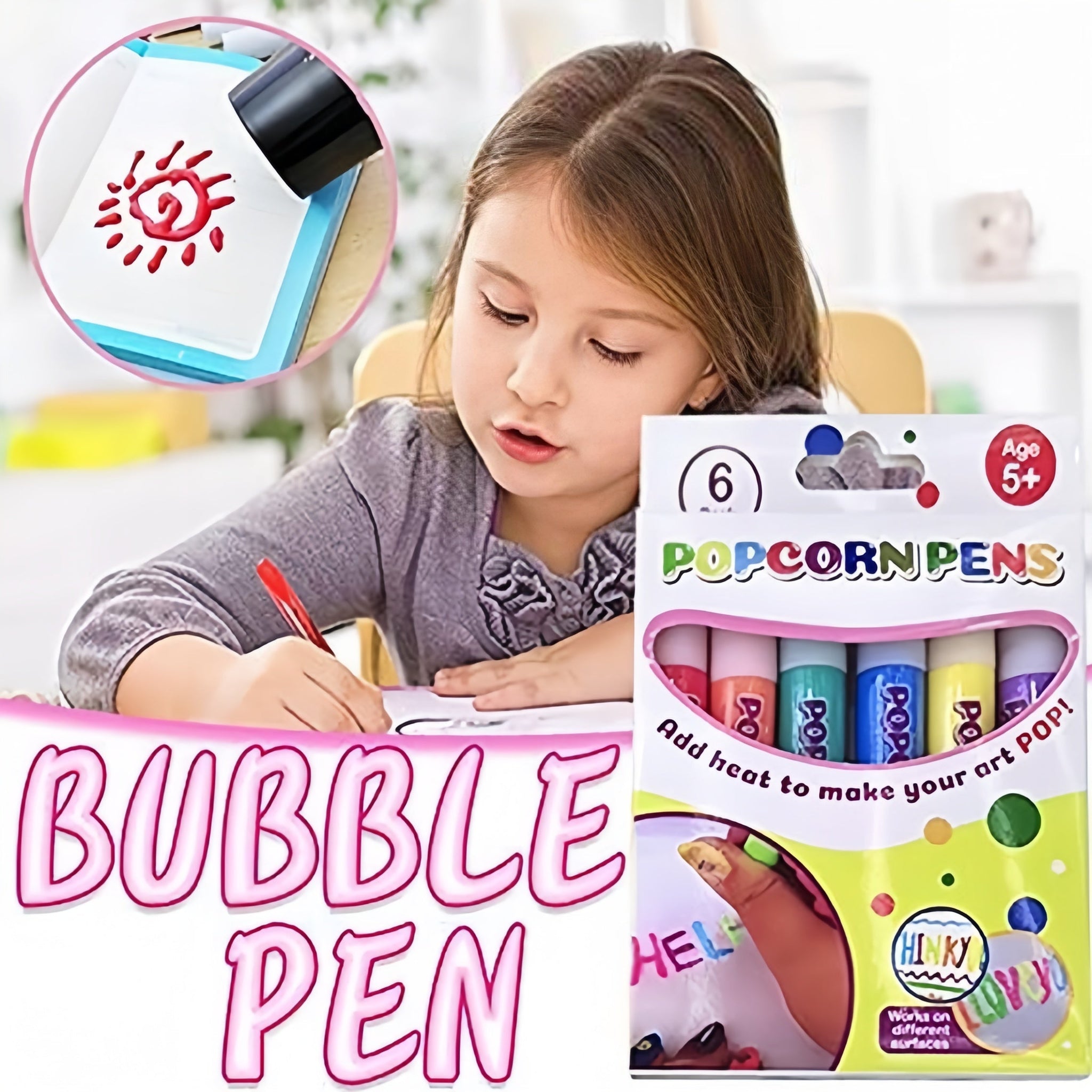 🎨🎁Popcorn Pens, Magic Bubble Drawing Pens, DIY Puffy 3D Art Paint Markers for Kids