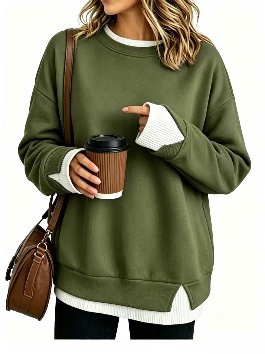 Casual-style sweatshirt with a "faux-layered" look.