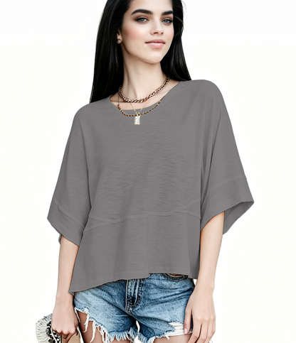 Women's Summer Casual Crewneck Batwing Half Sleeve T-Shirts Solid Color Loose Fit Cute Basic Flowy Tops Tees Blouses