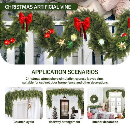 6 FT 2 Pcs Artificial Cedar Garlands, Real Touch Winter Cedar Garland, Green Artificial Greenery Pine Garland for Table, Mantle, Wall, Indoor, Outdoor Christmas Decorations (2, 6 FT)