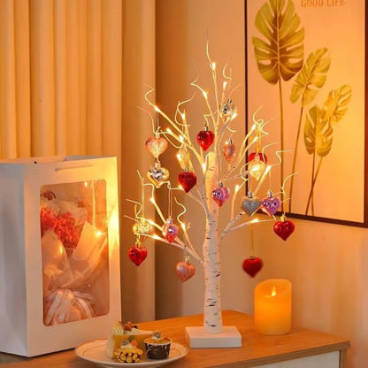 💡❤️Valentine's Day Decor: Lighted Birch Tree with Heart Ornaments