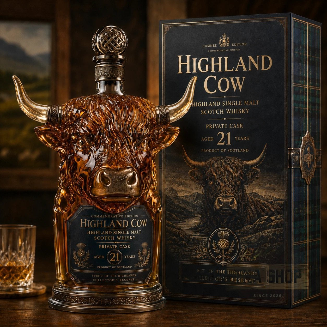 🔥✨Limit to Sale✨ 🔥Highland Cow Private Cask 21 Years Whisky Bottle