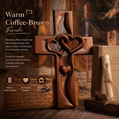 ✝️ Handcrafted & Blessed Intertwined Hearts Wooden Cross – Spiritual Unity & Love 🔥