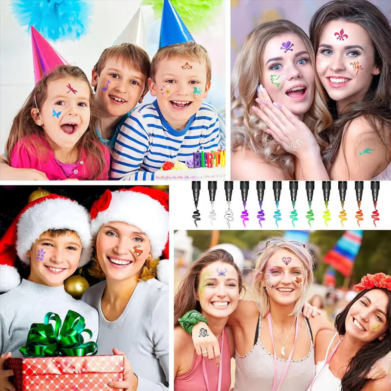 🌈🎨10-Color Temporary Tattoo Markers Set