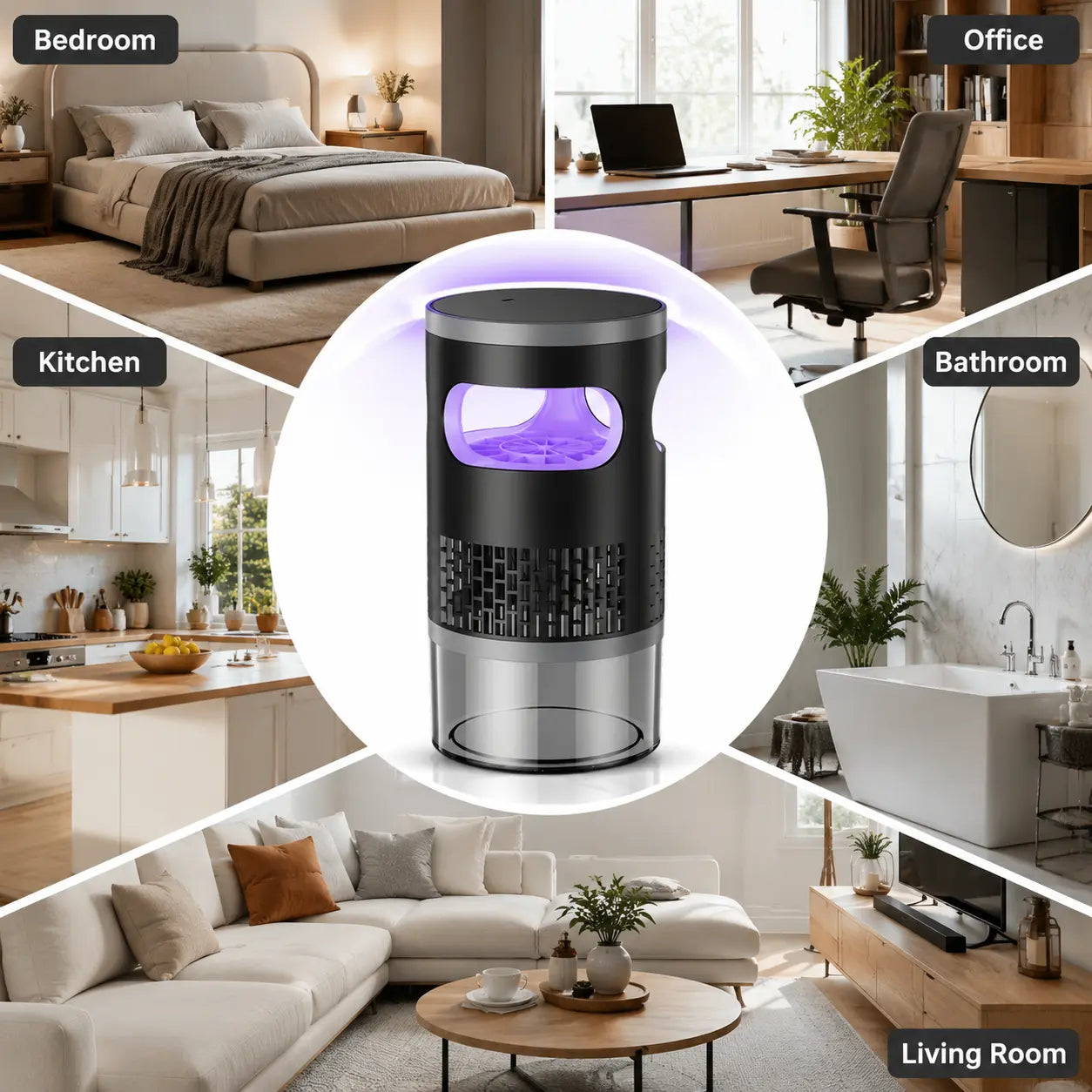 Indoor Insect Trap with Light and Suction Non Zapper Flying Bug Catcher for Mosquitoes Fruit Flies Gnats and Moths（Includes One 18650 Rechargeable Lithium Battery）