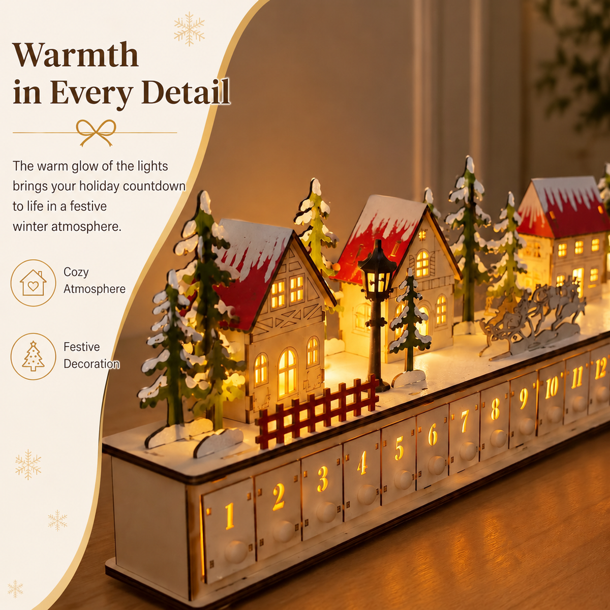 🎁Original, genuine product 🏡✨ 24 Days of Christmas Magic – LED Advent Calendar made of Wood