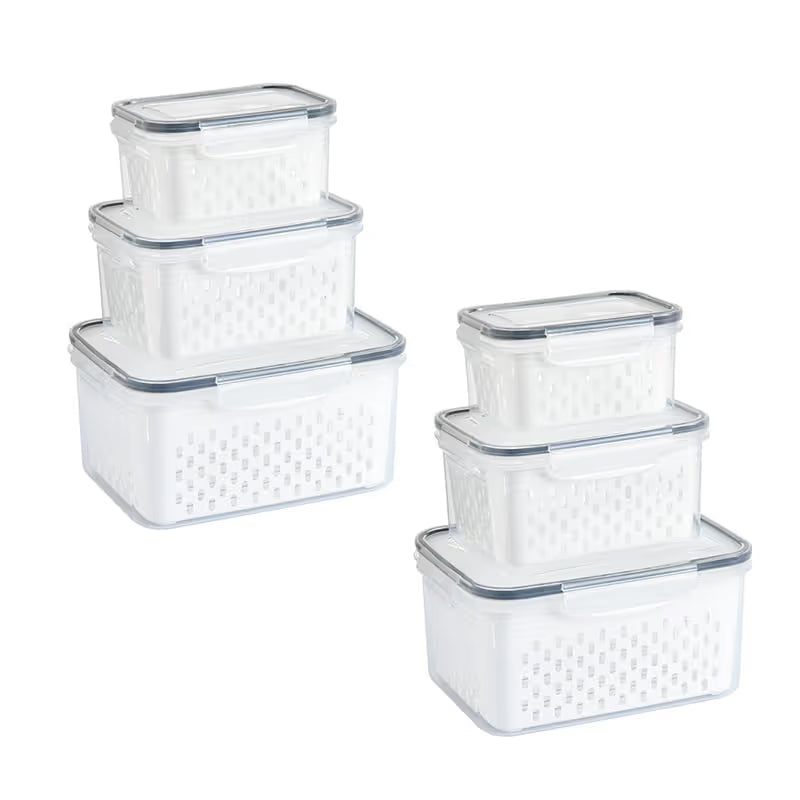 4 in 1 Food Storage Container, Fruit Storage Containers for Fridge, Produce Storage Containers with Lid and Strainer