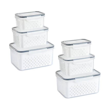 4 in 1 Food Storage Container, Fruit Storage Containers for Fridge, Produce Storage Containers with Lid and Strainer