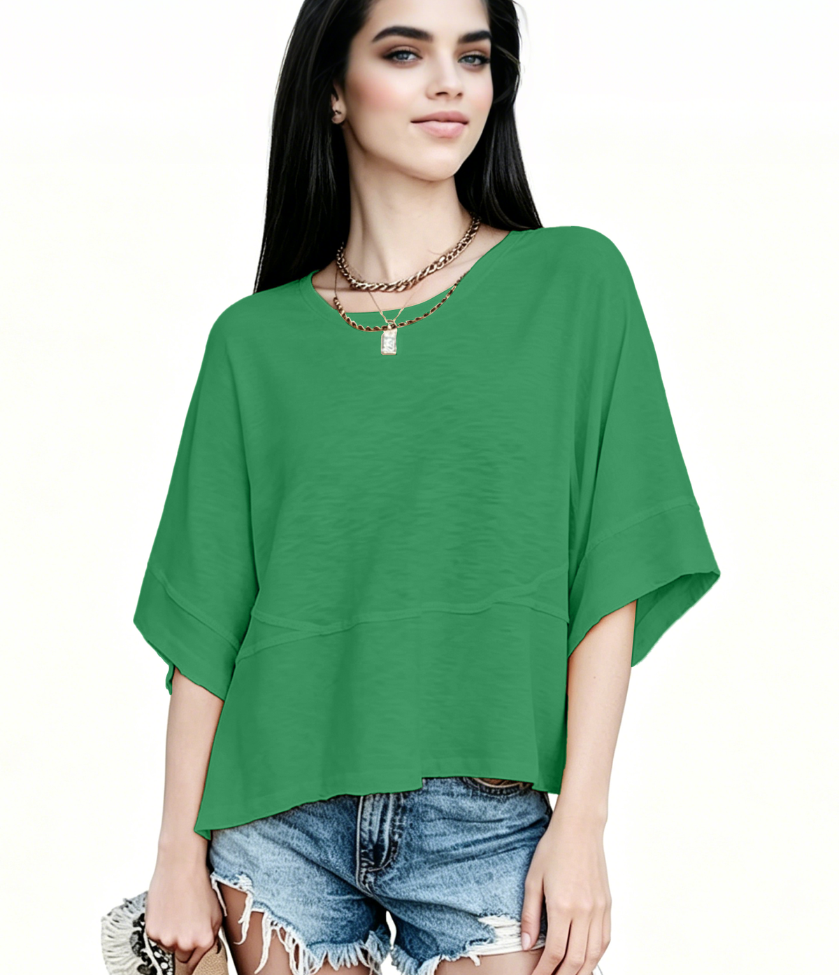 Women's Summer Casual Crewneck Batwing Half Sleeve T-Shirts Solid Color Loose Fit Cute Basic Flowy Tops Tees Blouses