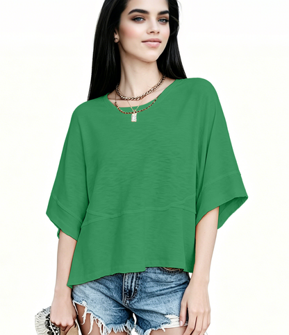 Women's Summer Casual Crewneck Batwing Half Sleeve T-Shirts Solid Color Loose Fit Cute Basic Flowy Tops Tees Blouses