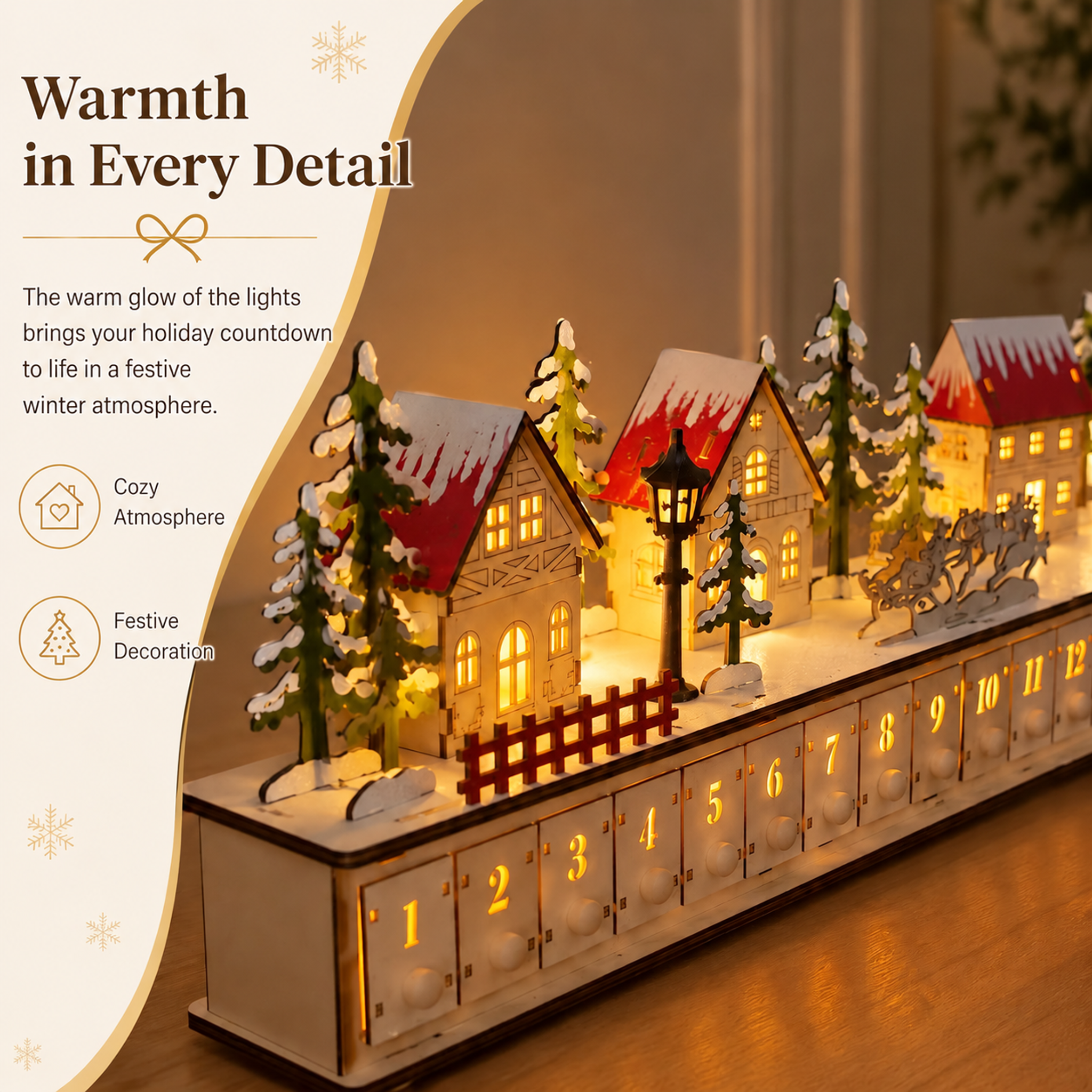 🎁Original, genuine product 🏡✨ 24 Days of Christmas Magic – LED Advent Calendar made of Wood