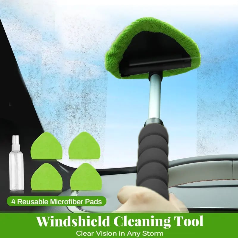 💥 💥  🔥  Windshield Cleaning Tool,  with 4 Reusable and Washable Microfiber Pads and Extendable Handle