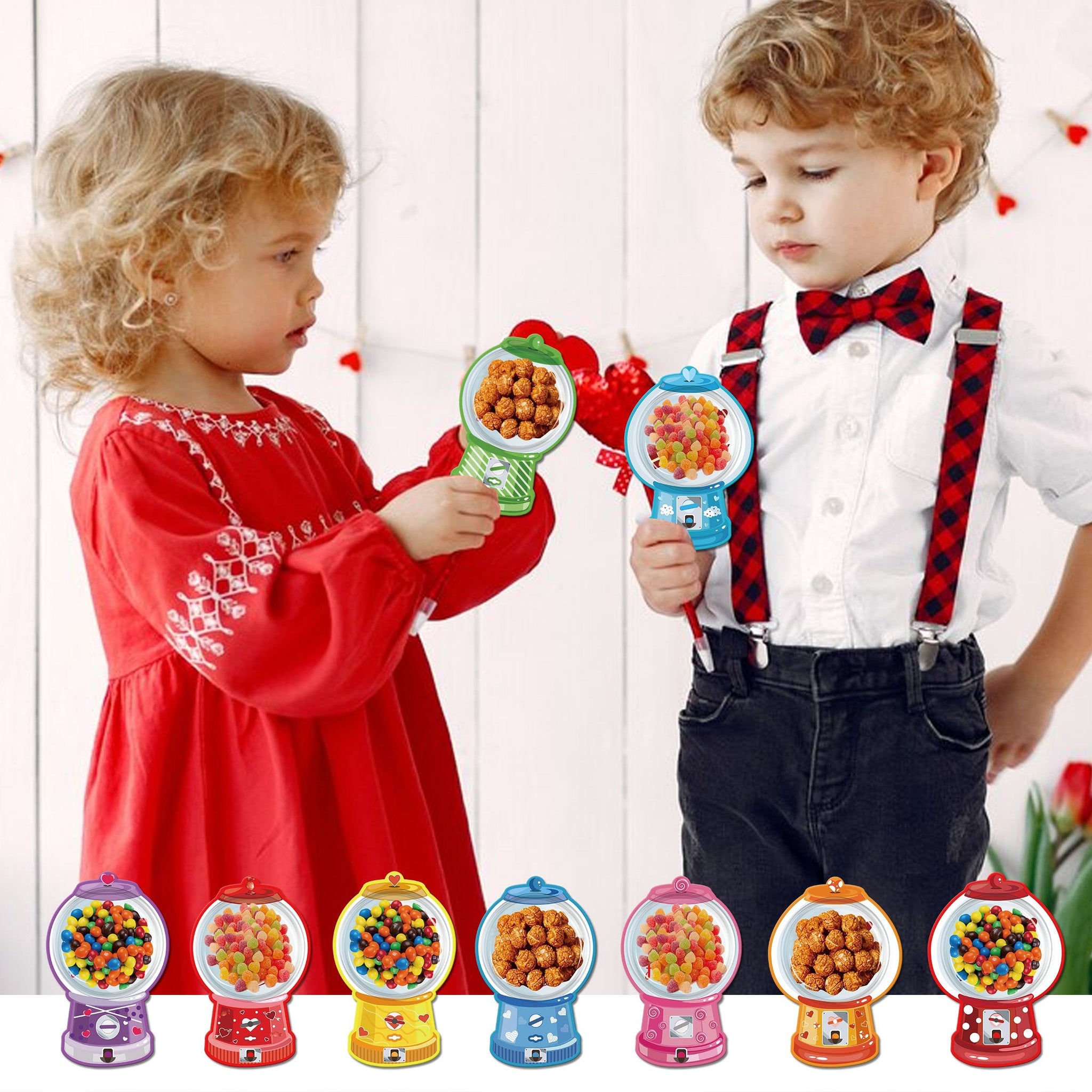 36 Pcs Valentine's Candy Cards Kids Gifts Set with Plastic Domes DIY Craft Treat Holder Bulk Class Valentines Candy Exchange Gifts for Couples Families School Party Classroom Gifts