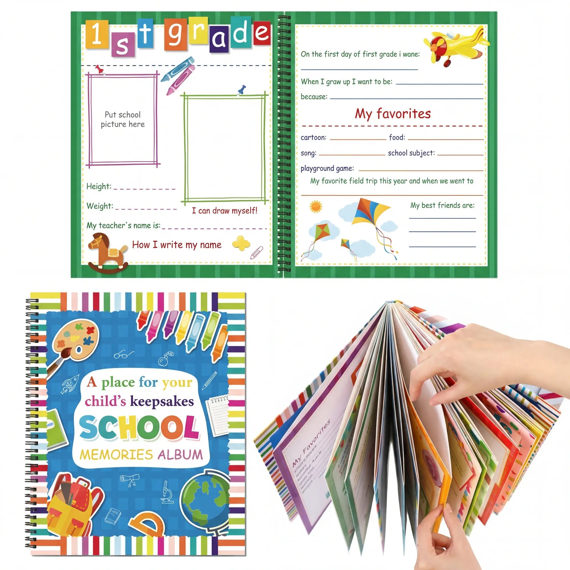 📖School Memory Book with 14 Keepsake Pockets