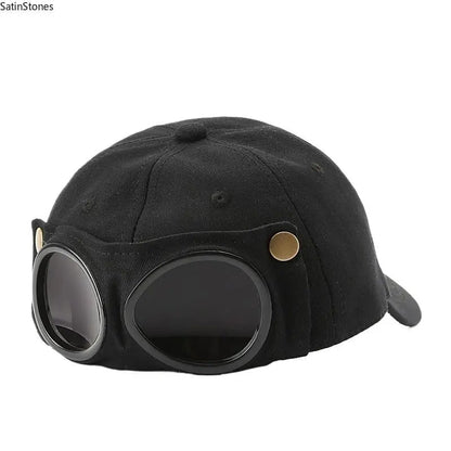 Detachable Goggle Pilot Baseball Cap Vintage Hat for Street Fashion & Daily Outfit