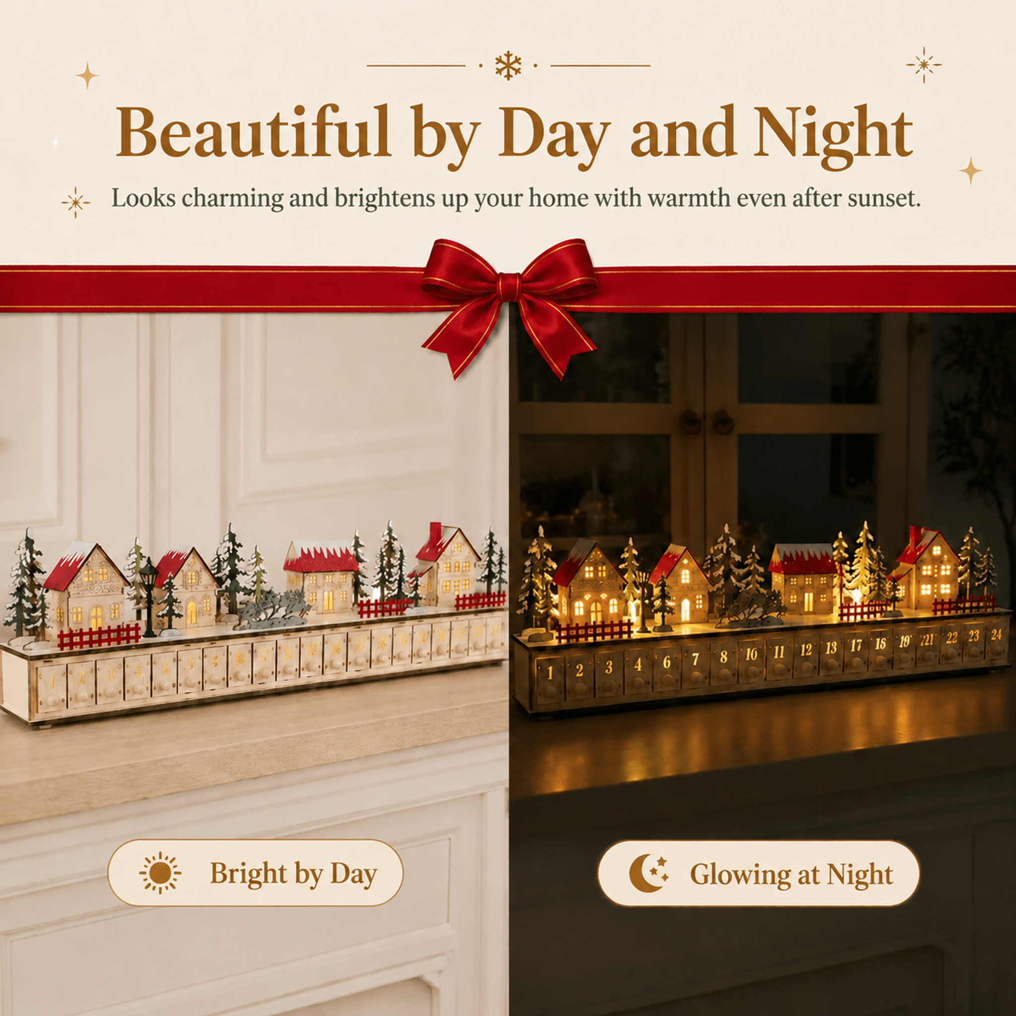 🎁Original, genuine product 🏡✨ 24 Days of Christmas Magic – LED Advent Calendar made of Wood