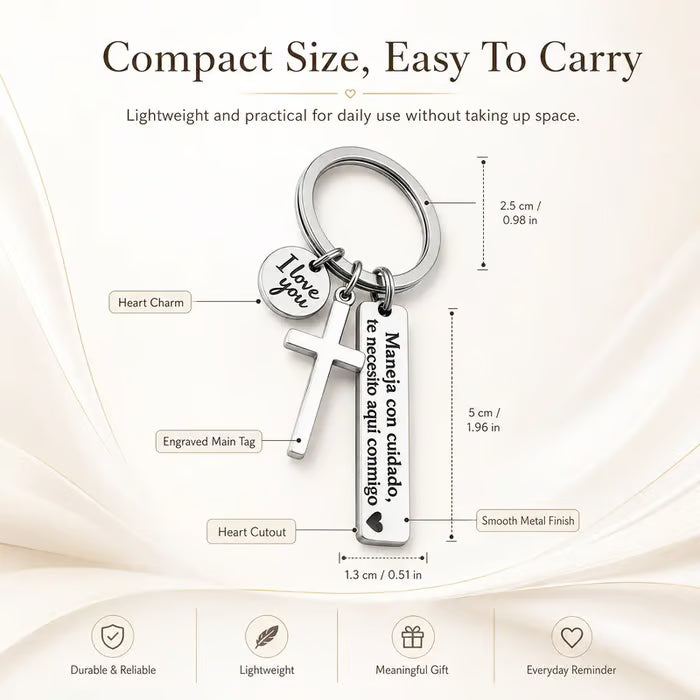 Keychain with Cross and "I Love You" Charm