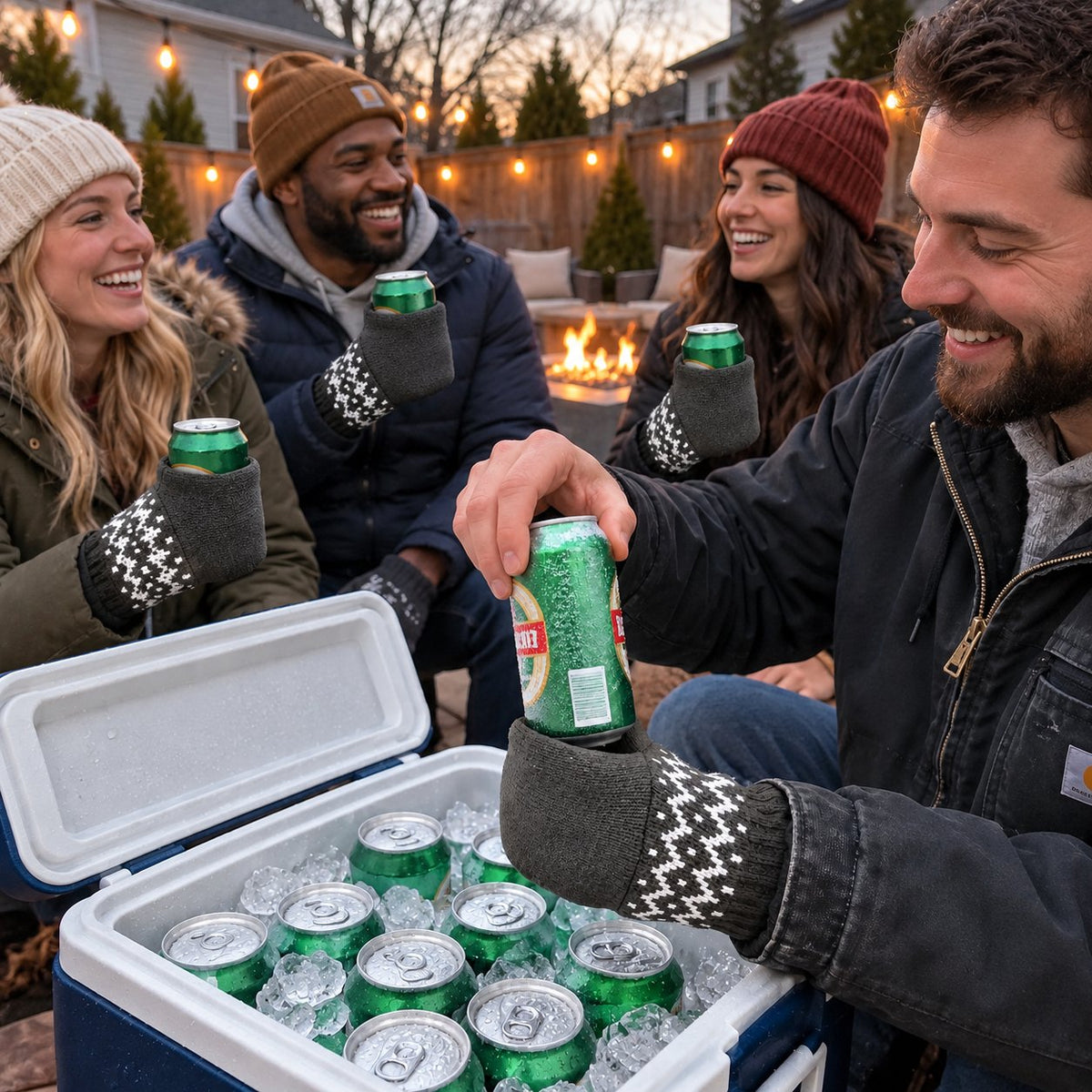 🍻Knitted, insulated beer can mittens – warm hands, cold drinks
