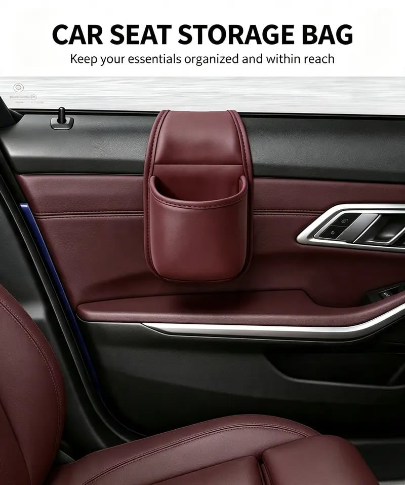 Leather Car Door Storage Pocket Double-Layer Organizer for Phones, Keys & Everyday Driving Essentials