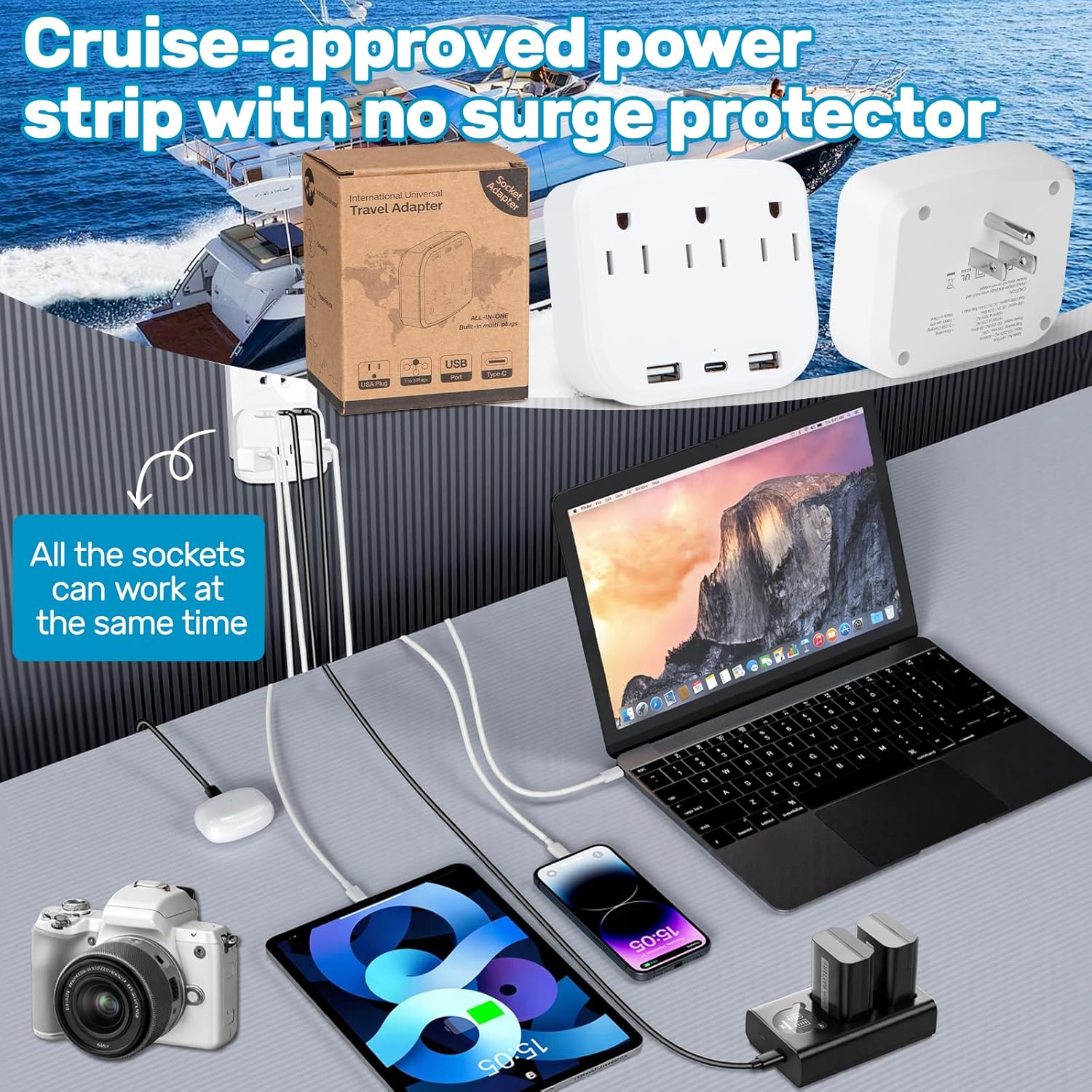🚢Cruise Essentials 2026- Cruise Must Haves Kit with Non-Surge Protector Power Strip, Lanyard with ID Holder, Magnetic Hooks, Luggage Tag Set, Towel Bands, Waterproof Phone Holder