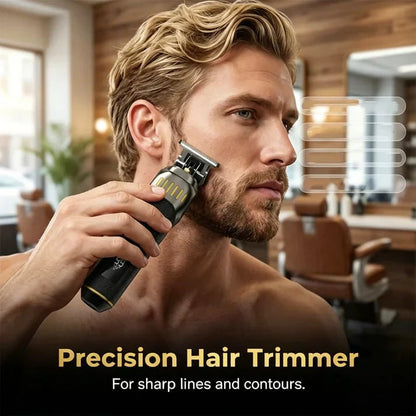 🏆3-in-1 Professional Men’s Grooming Set – T-Blade Trimmer, Foil Shaver & Nose Trimmer – With LED Display & USB Rechargeable