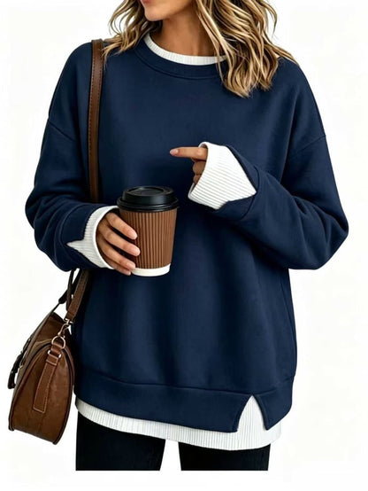 Casual-style sweatshirt with a "faux-layered" look.