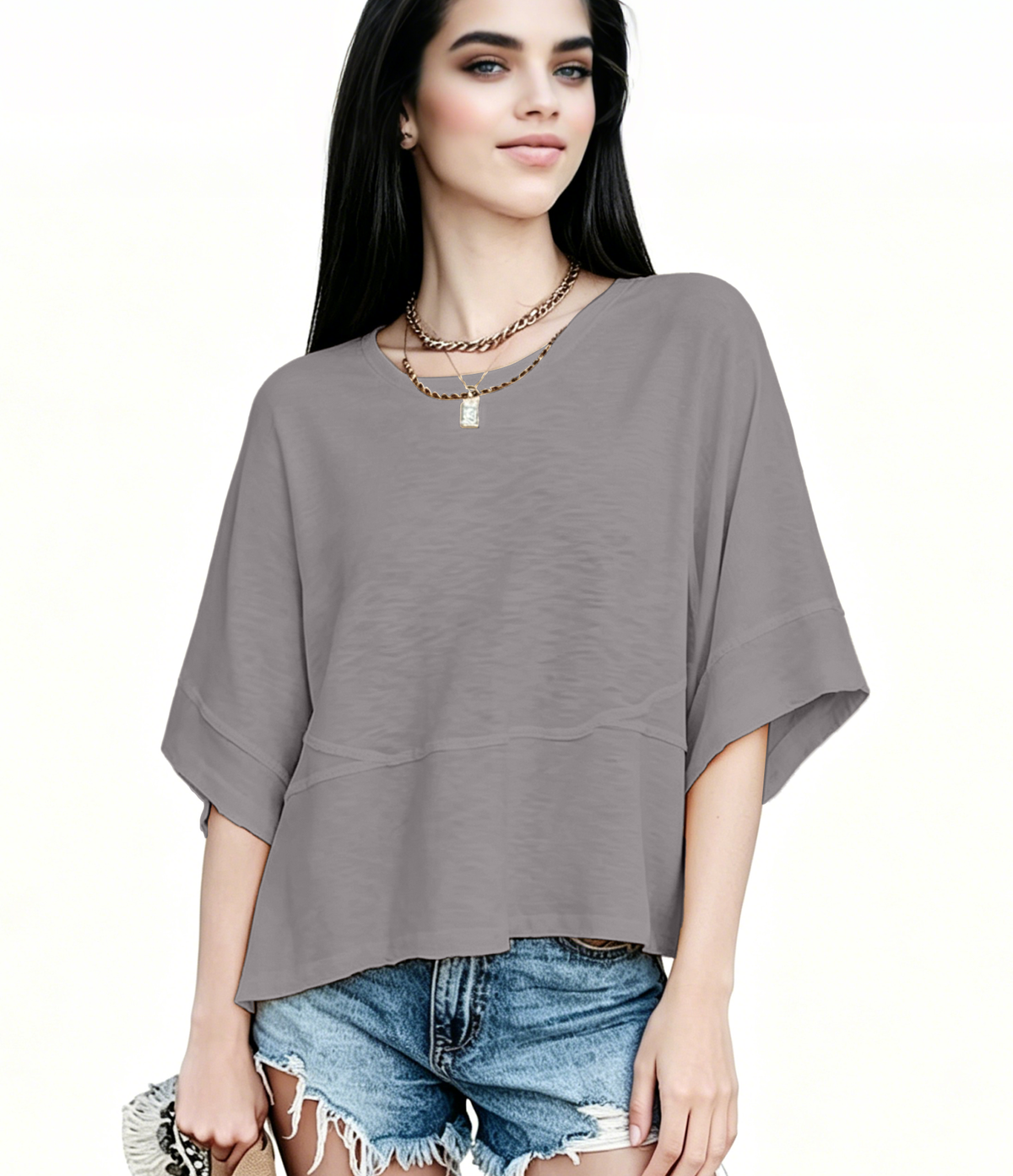 Women's Summer Casual Crewneck Batwing Half Sleeve T-Shirts Solid Color Loose Fit Cute Basic Flowy Tops Tees Blouses