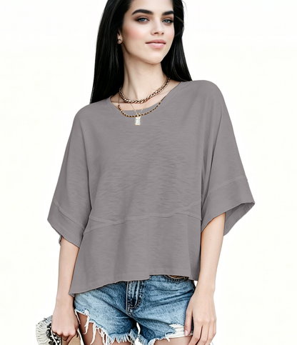 Women's Summer Casual Crewneck Batwing Half Sleeve T-Shirts Solid Color Loose Fit Cute Basic Flowy Tops Tees Blouses