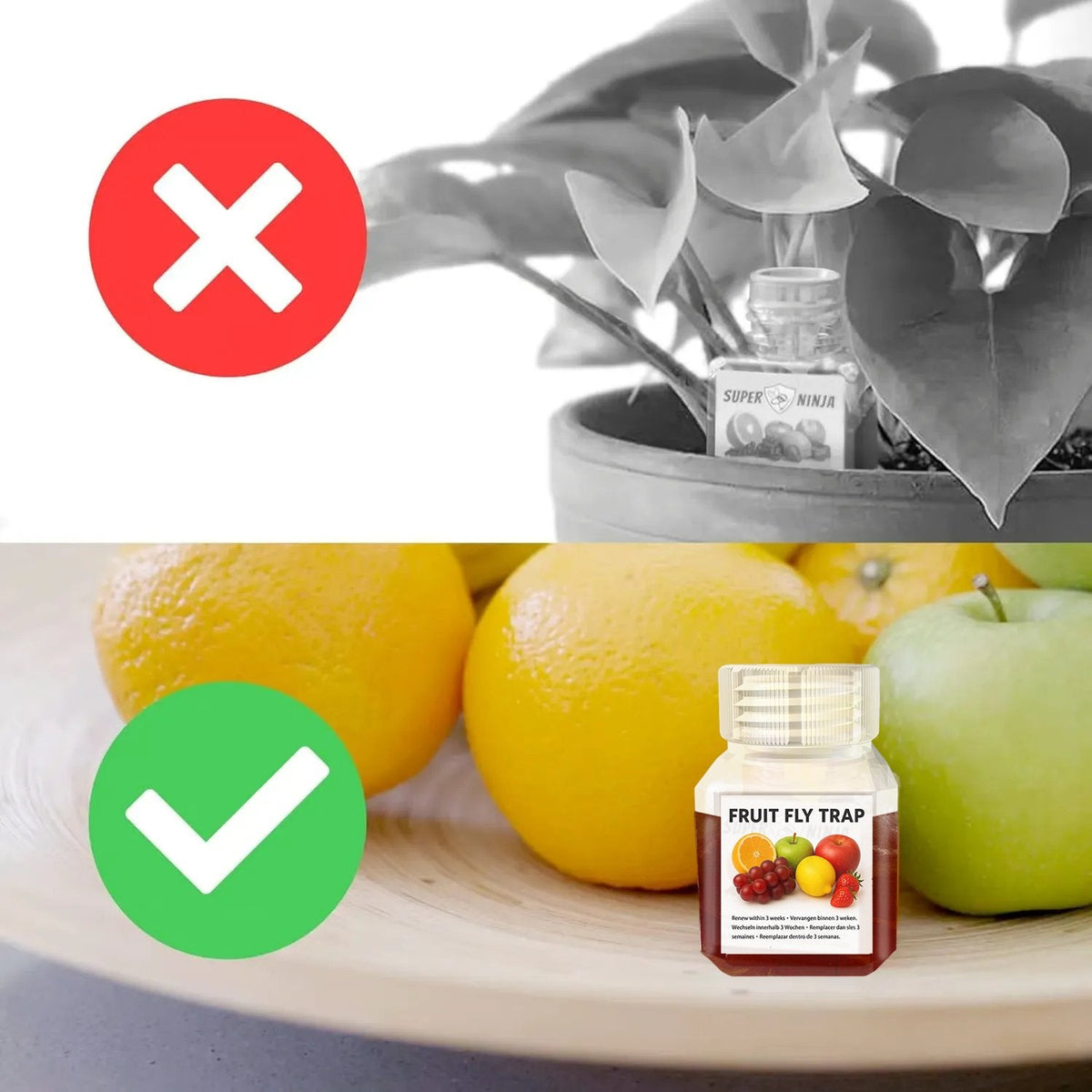 Ultra-Strong Fruit Fly Trap - User Friendly (Up to 3 Weeks per Bottle)