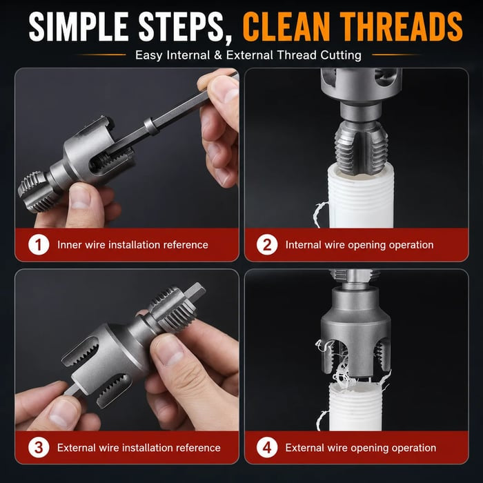 💯Drill-Powered Pipe Thread Cutting Bit — Internal & External Threading for 1/2" & 3/4" Plastic Pipes