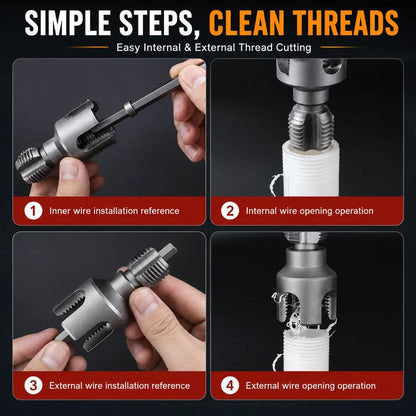 💯Drill-Powered Pipe Thread Cutting Bit — Internal & External Threading for 1/2" & 3/4" Plastic Pipes