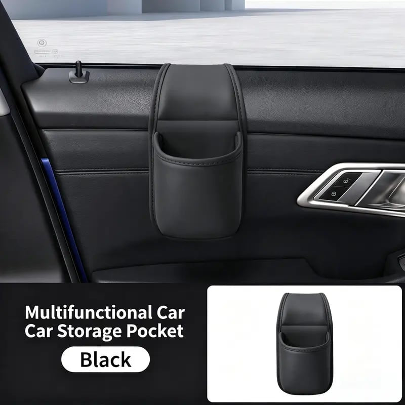 Leather Car Door Storage Pocket Double-Layer Organizer for Phones, Keys & Everyday Driving Essentials