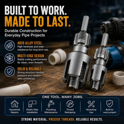 💯Drill-Powered Pipe Thread Cutting Bit — Internal & External Threading for 1/2" & 3/4" Plastic Pipes