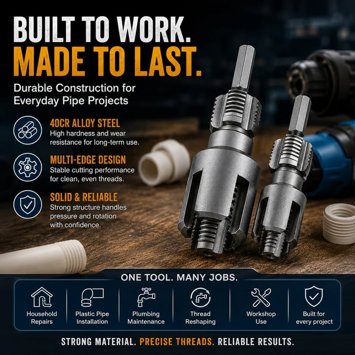 💯Drill-Powered Pipe Thread Cutting Bit — Internal & External Threading for 1/2" & 3/4" Plastic Pipes