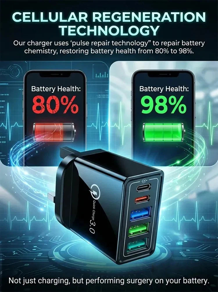Four-Port Travel Charger for Extended Phone Battery Life