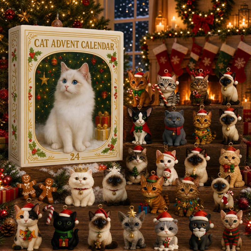 🐱🎄 2026 Cat Advent Calendar Gift for Adults Friends Cat Owners and Lovers Christmas Holiday Countdown Gift 24 Designs Cats Charm Christmas Tree Ornament