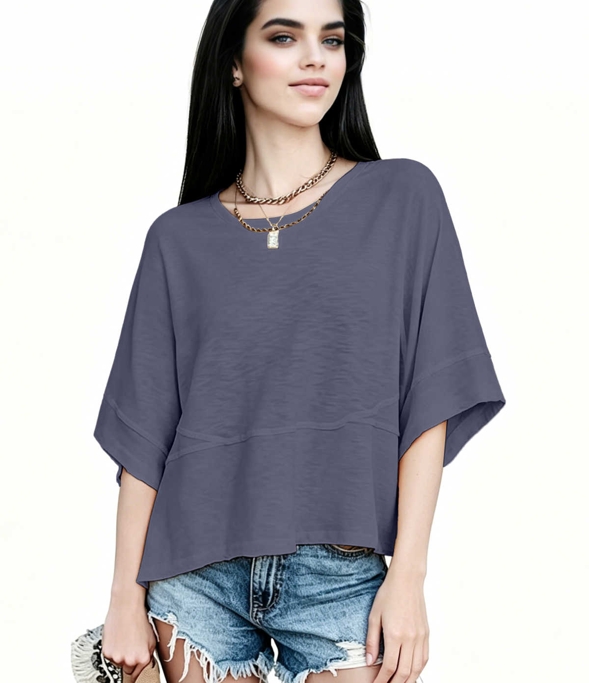 Women's Summer Casual Crewneck Batwing Half Sleeve T-Shirts Solid Color Loose Fit Cute Basic Flowy Tops Tees Blouses
