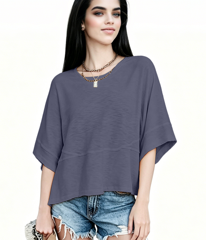 Women's Summer Casual Crewneck Batwing Half Sleeve T-Shirts Solid Color Loose Fit Cute Basic Flowy Tops Tees Blouses