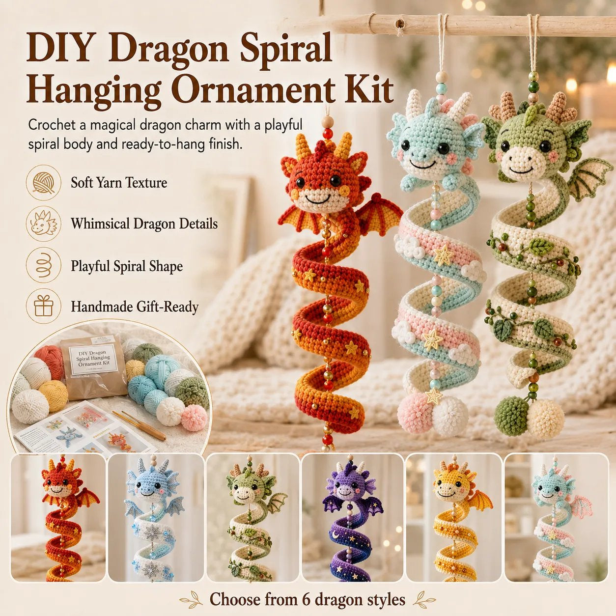 🐉 Beginner-Friendly DIY Enchanted Dragon Spiral Hanging Ornament Kit | Complete Kit with All Tools & Step-by-Step Guide Included 💕