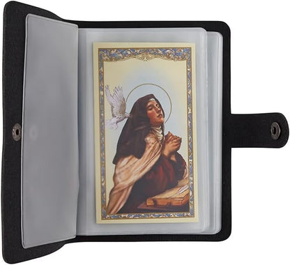 ✝️ Catholic Genuine Leather Holy Card Holder – Pocket Prayer Card Organizer with Snap Closure
