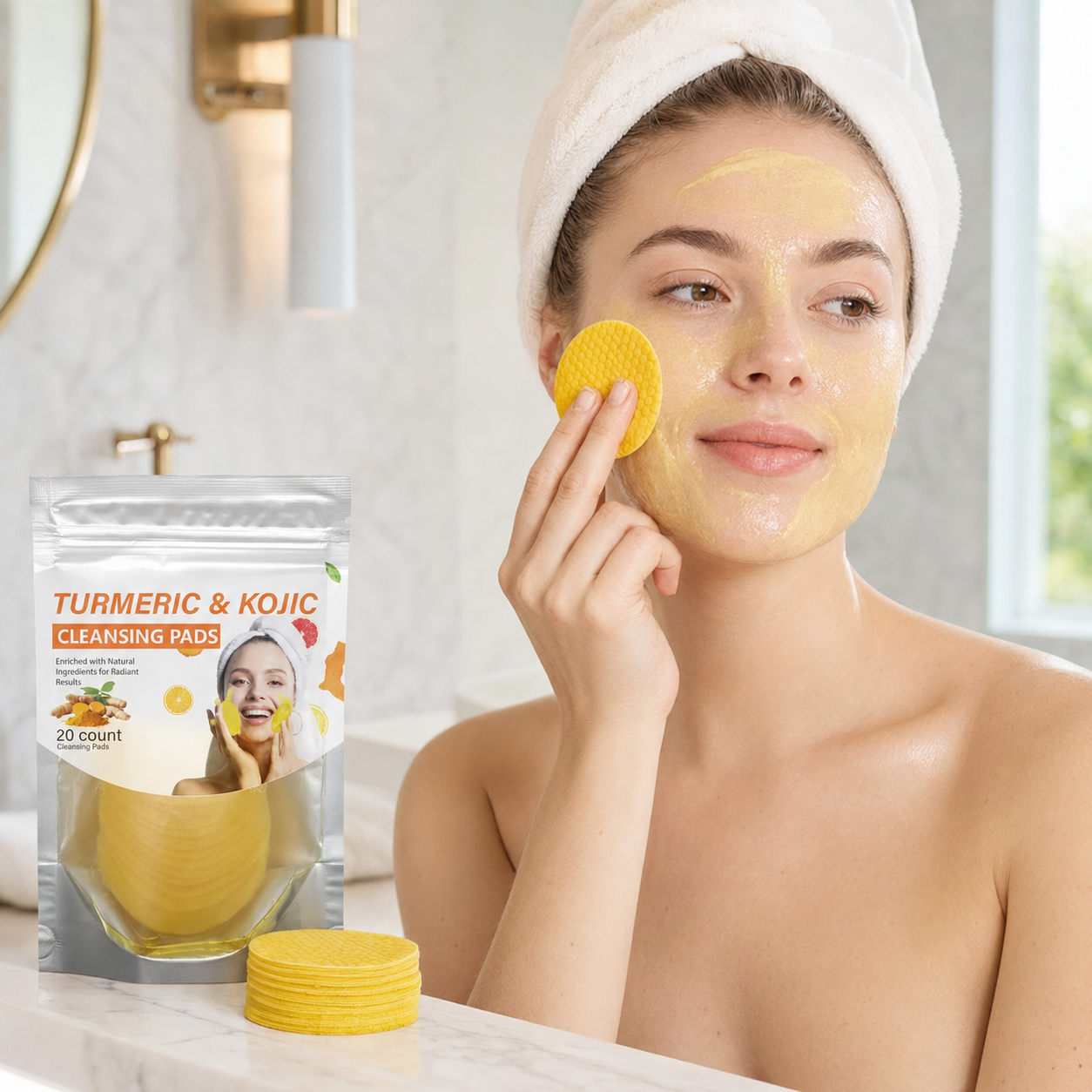 Turmeric & Kojic Acid Cleansing Pads,20pcs🟡