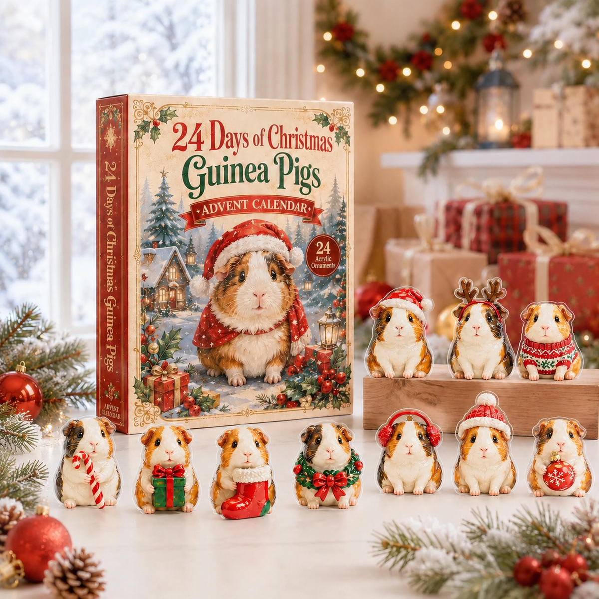 CHRISTMAS KICKOFF:2026 Guinea Pig Christmas Advent Calendar - 24 Days of Adorable Festive Surprises, Acrylic Ornaments Blind Box -Gift for Guinea Pig Lovers